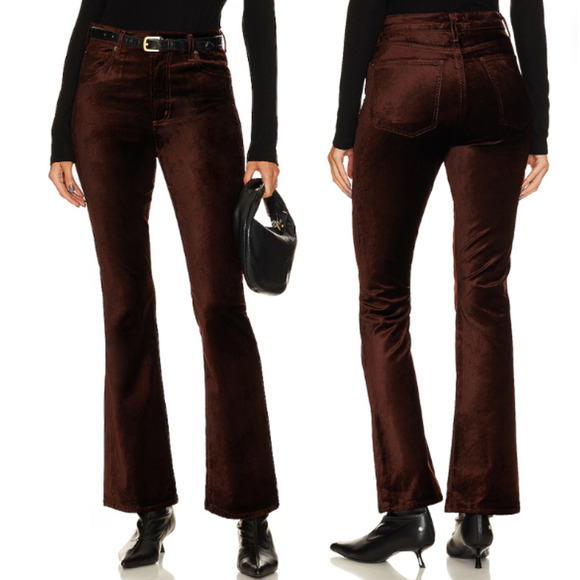 Agolde Nico High Rise Slim Bootcut Velvet Pants Trousers Chocolate Milk 25 NWT - Picture 1 of 13